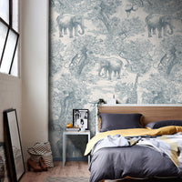 Fixed size：Animal Deep In The Jungle Blue Wallpaper Mural
