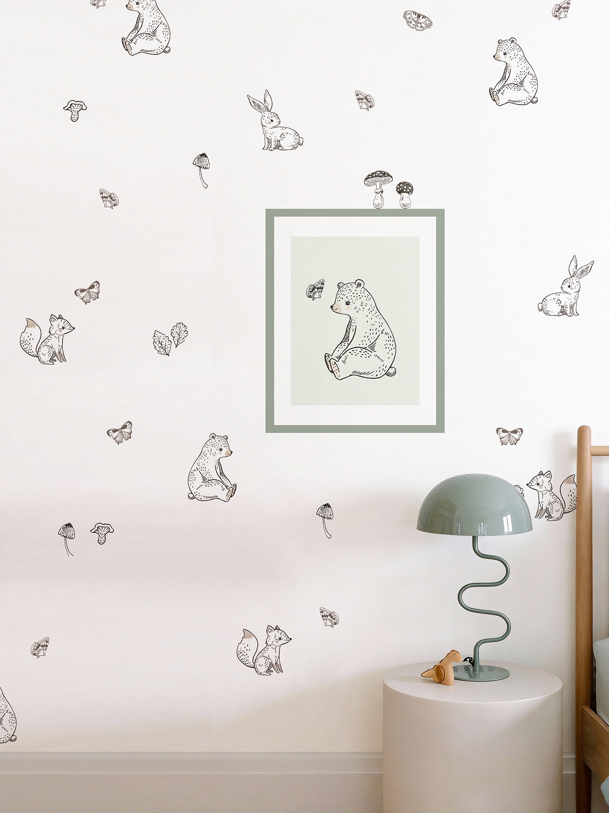 Children's Room Woodland Wall Decal Set Bear Bunny Fox Stickers Wainscoting-Style Panel Decals