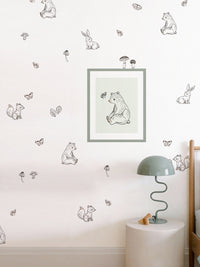 Children's Room Woodland Wall Decal Set Bear Bunny Fox Stickers Wainscoting-Style Panel Decals