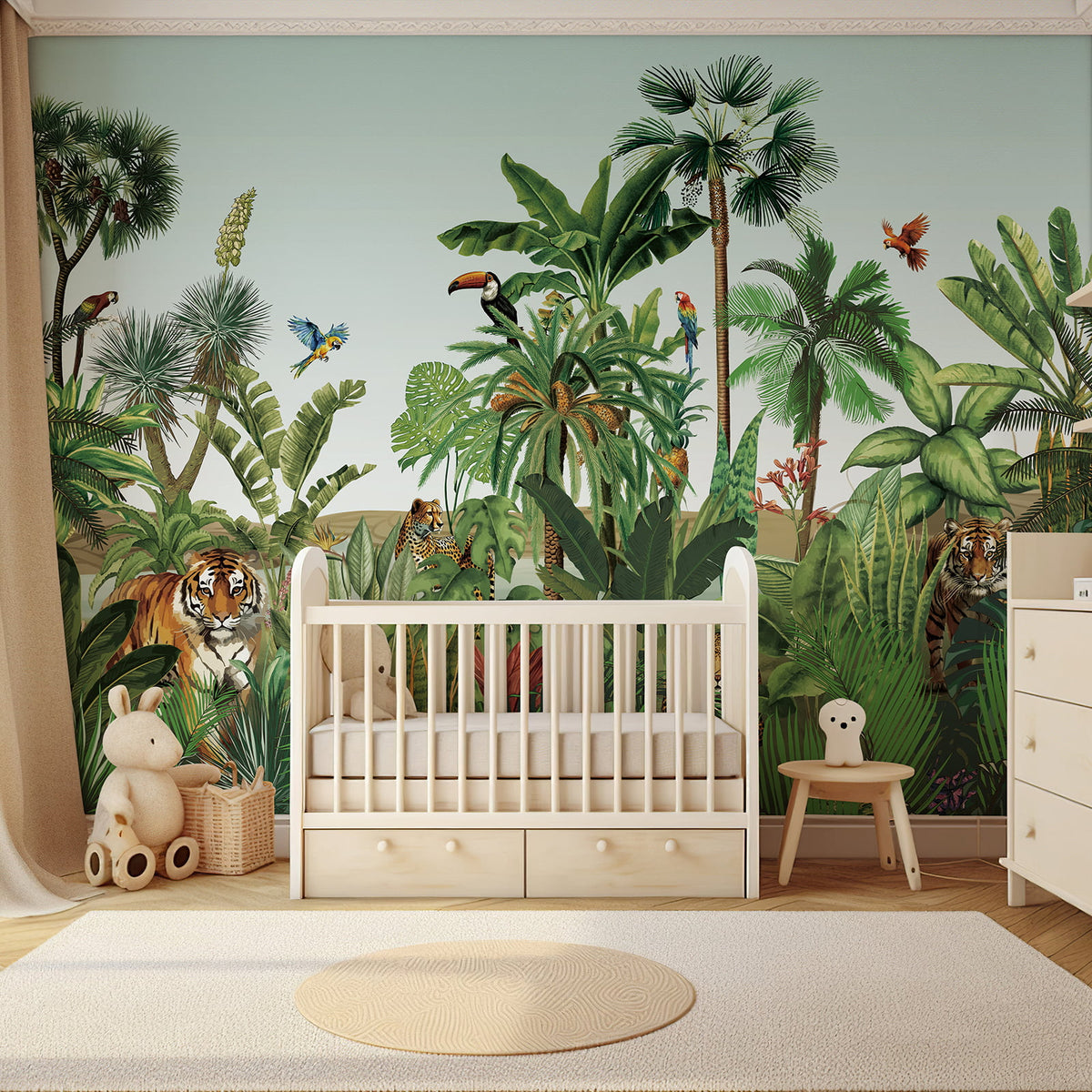 Animal Tiger in the Jungle Green Wallpaper Mural