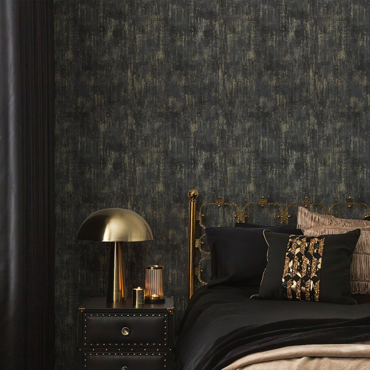 Special link-2 rolls Zeeko Black and Gold Textured Wallpaper Non Pasted 17.3"x 473" Vintage Metallic Wallpaper Textured Wall Paper Modern Luxury Contact Paper Non-Woven for Bedroom