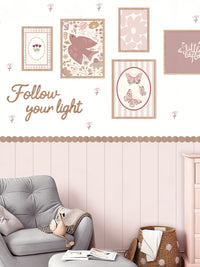 Pink Peel and Stick Wall Panel Set with Wooden Frames Wooden Letters and Floral Decals for Girls Room