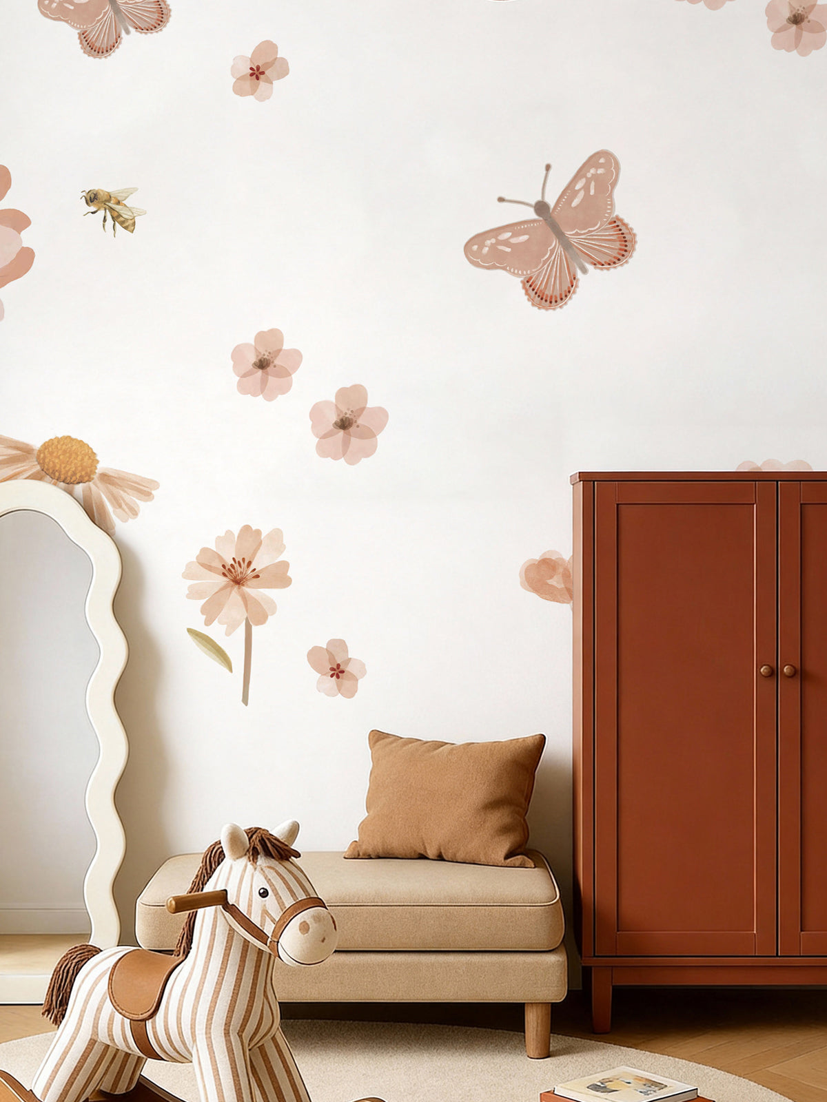 Blush Floral Butterfly Nursery Peel and Stick Wall Decals | ZeekoHome