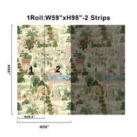 59 x 98 inch Mughal garden wall mural size guide with two 29.5 inch panels