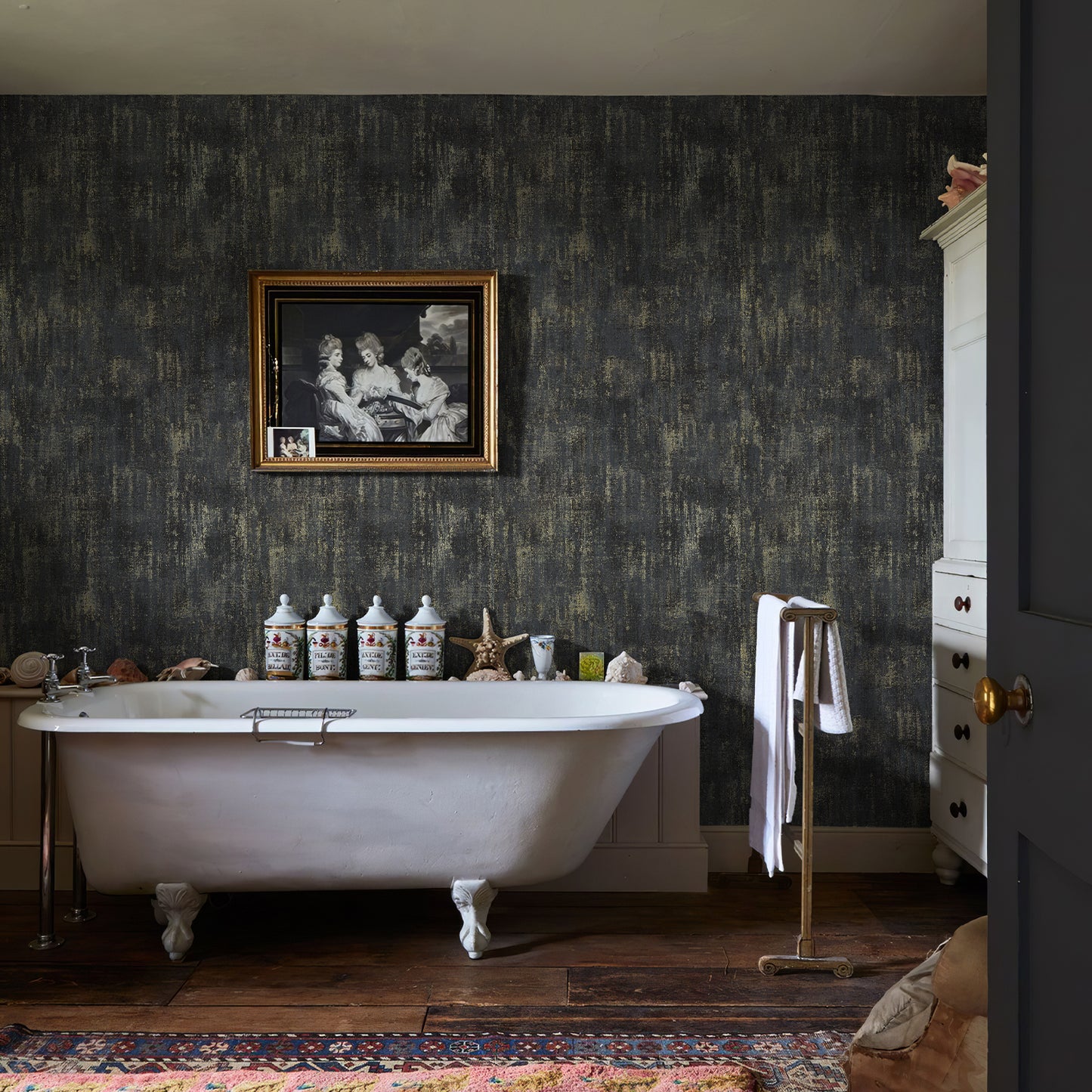 Special link-2 rolls Zeeko Black and Gold Textured Wallpaper Non Pasted 17.3"x 473" Vintage Metallic Wallpaper Textured Wall Paper Modern Luxury Contact Paper Non-Woven for Bedroom