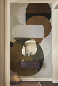 Abstract Fractal Dream removable wall mural hallway accent wall, dark floating vanity and irregular mirror