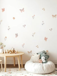 Children's Room Blush Scallop Fence Peel and Stick Wall Decals Set Butterfly & Floral Wall Stickers