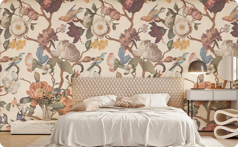 Yellow Floral Wallpaper Mural Vintage Botanical Wall Decor for Bedroom