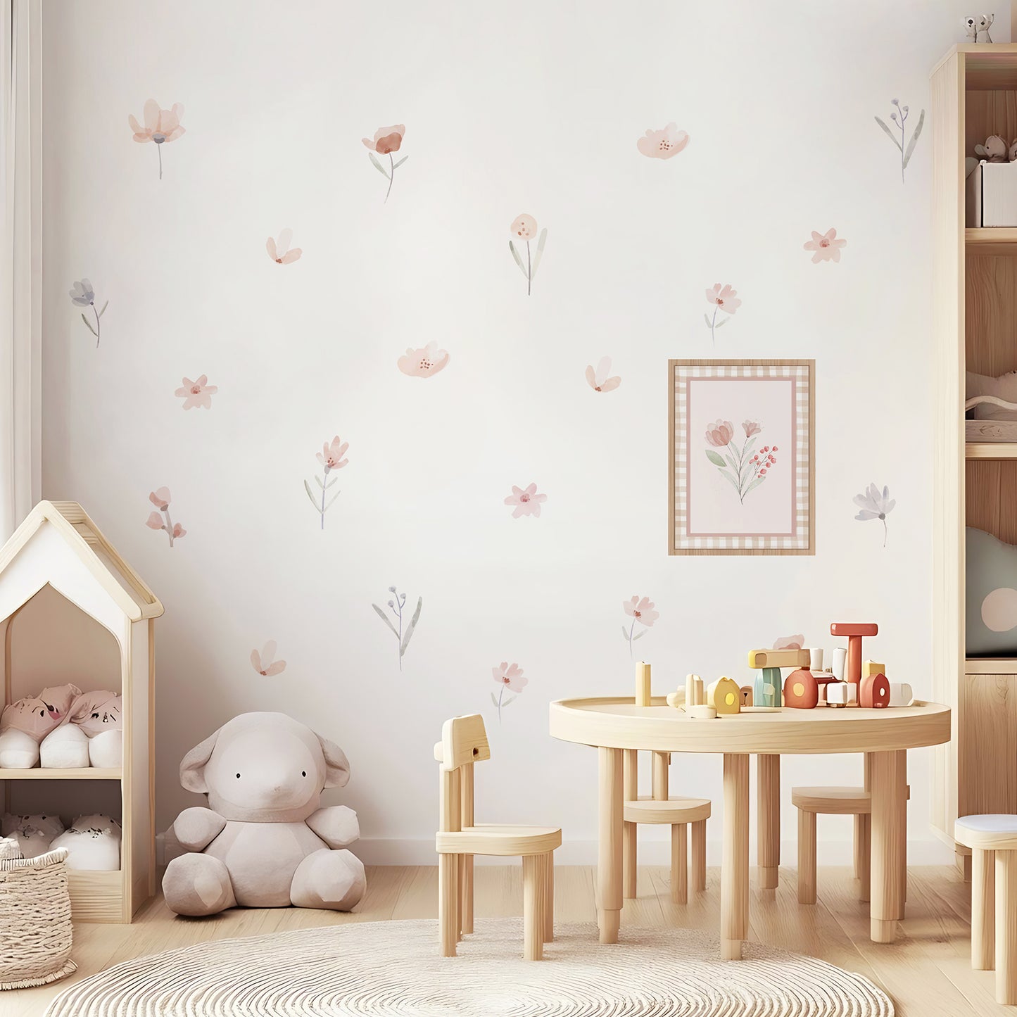 Peel and Stick Girl's Room Decals Pink Wall Border Decals Scalloped Trim Floral Wall Stickers for Nursery