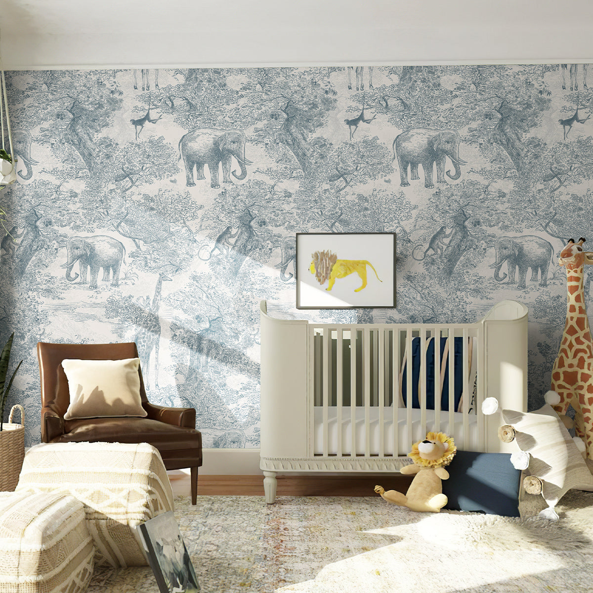 Fixed size：Animal Deep In The Jungle Blue Wallpaper Mural