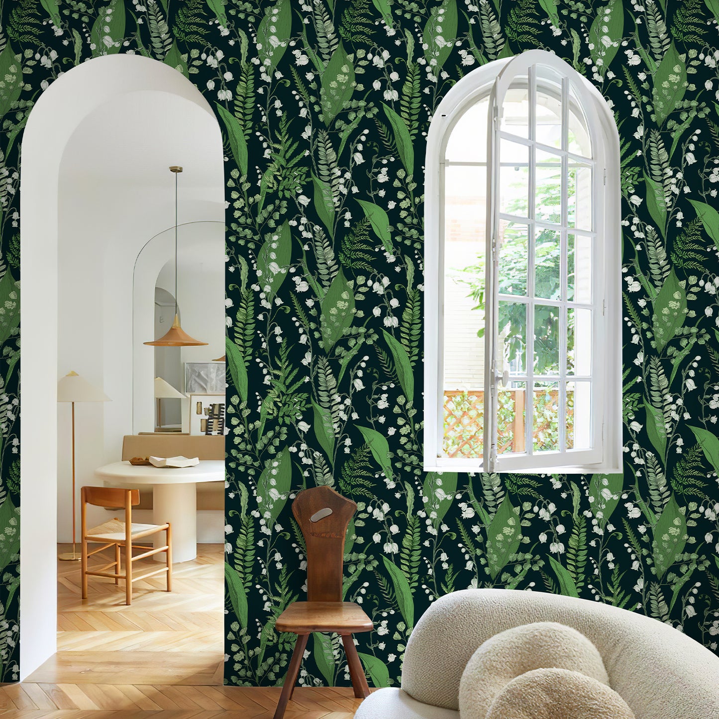 Vintage Floral Wallpaper Peel and Stick Wallpaper Green Leaf Lily of The Valley Botanical Wallpaper Self Adhesive Removable for Renter Friendly 480" X 17.3"