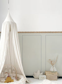 Sage Green Wall Panel and Floral Decal Set with Wooden Frames and Wavy Trim