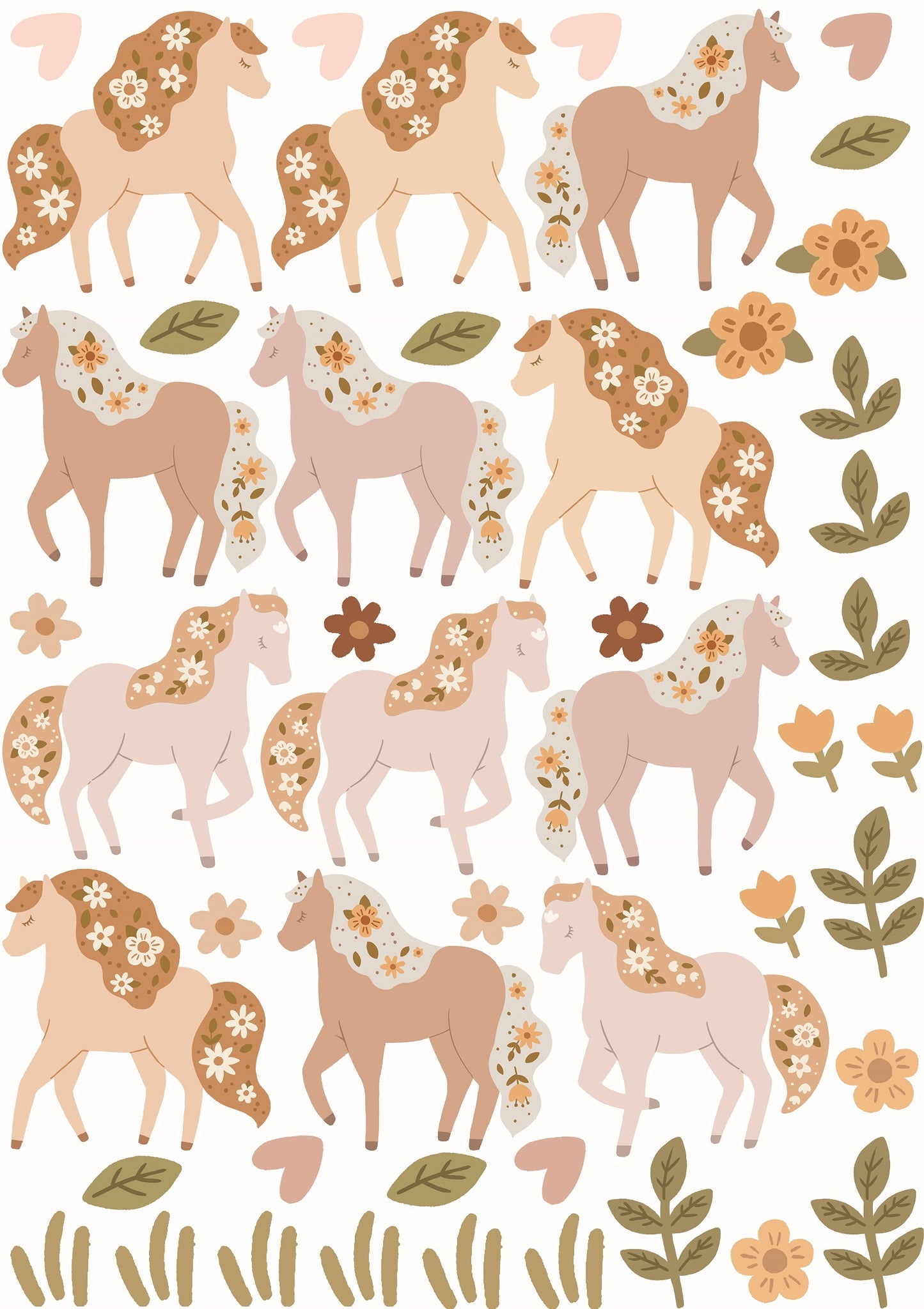 Boho Floral Pony Nursery Peel and Stick Wall Decals