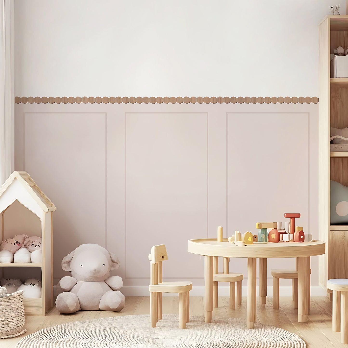 Peel and Stick Girl's Room Decals Pink Wall Border Decals Scalloped Trim Floral Wall Stickers for Nursery