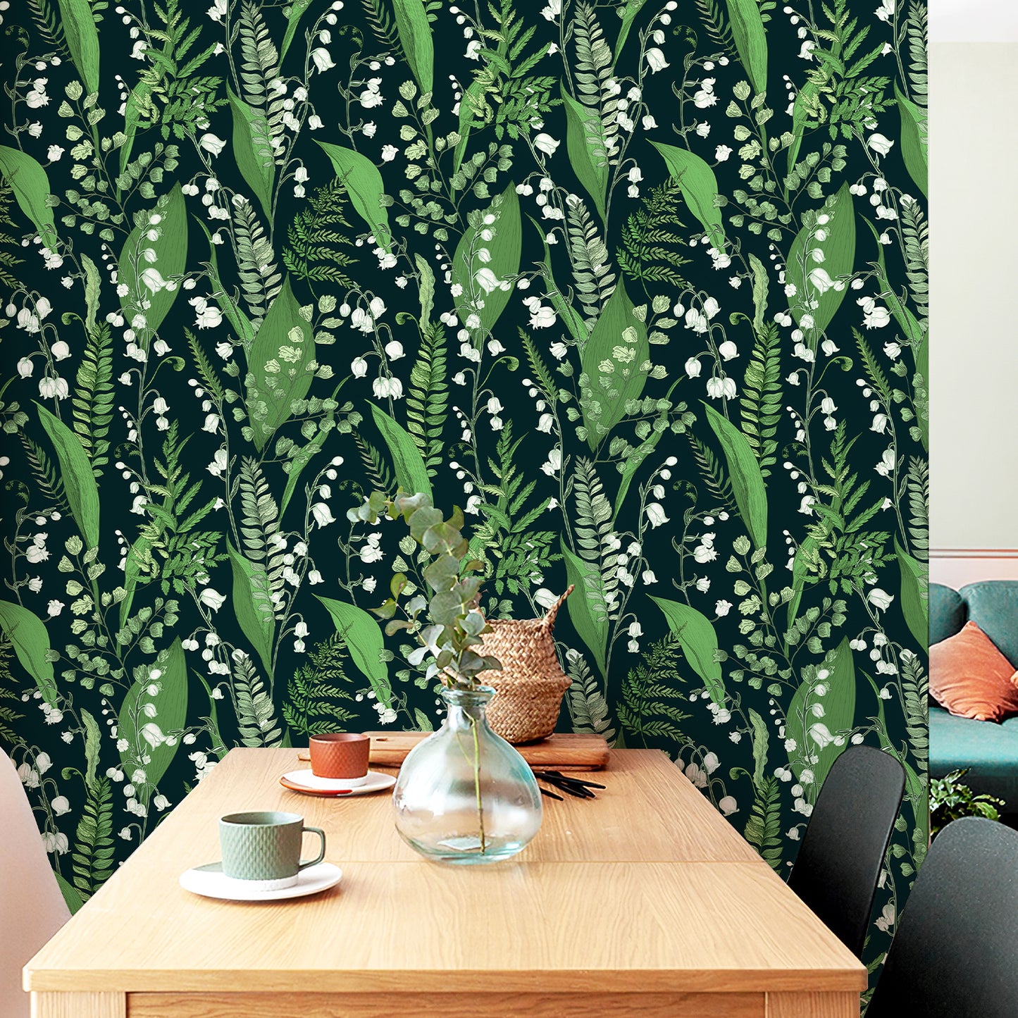 Vintage Floral Wallpaper Peel and Stick Wallpaper Green Leaf Lily of The Valley Botanical Wallpaper Self Adhesive Removable for Renter Friendly 480" X 17.3"