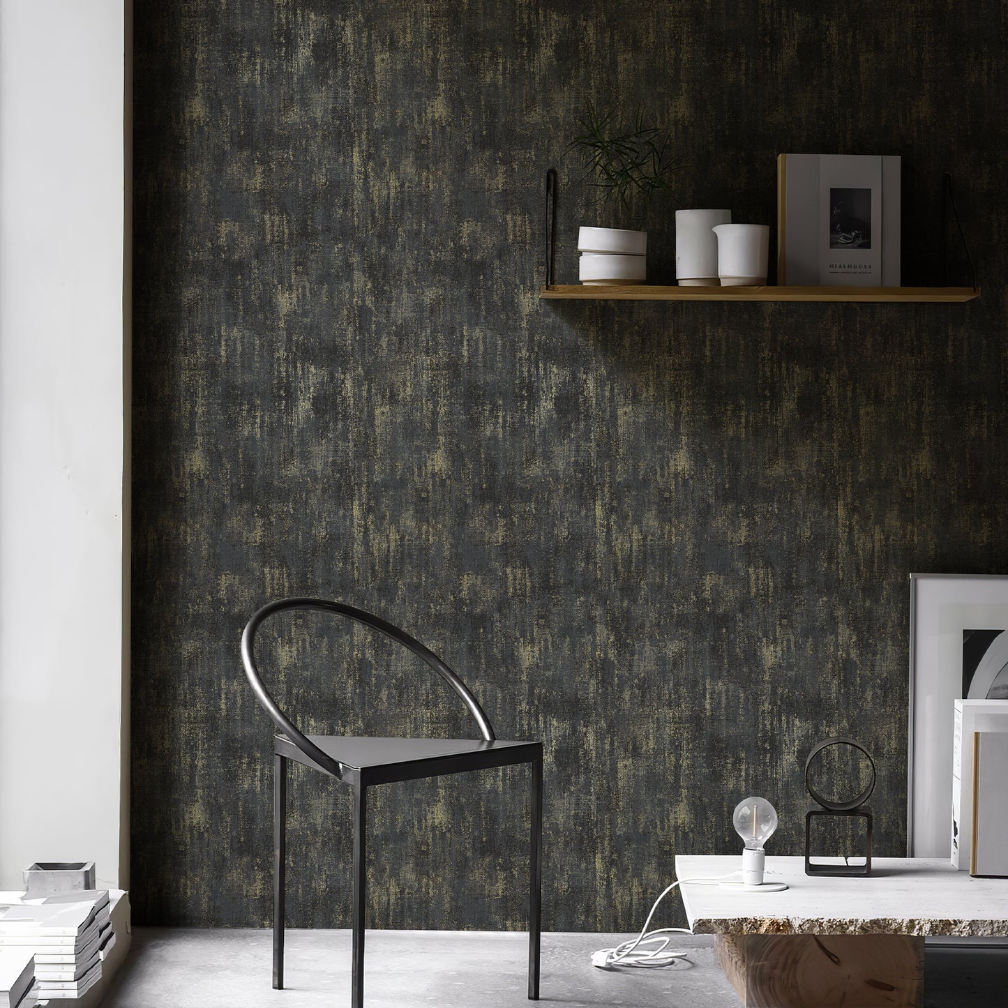 Special link-2 rolls Zeeko Black and Gold Textured Wallpaper Non Pasted 17.3"x 473" Vintage Metallic Wallpaper Textured Wall Paper Modern Luxury Contact Paper Non-Woven for Bedroom
