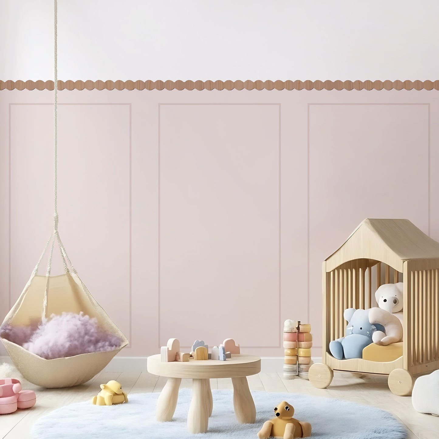 Peel and Stick Wall Border Decals Scalloped Trim Floral Wall Decals for Nursery & Girls Room