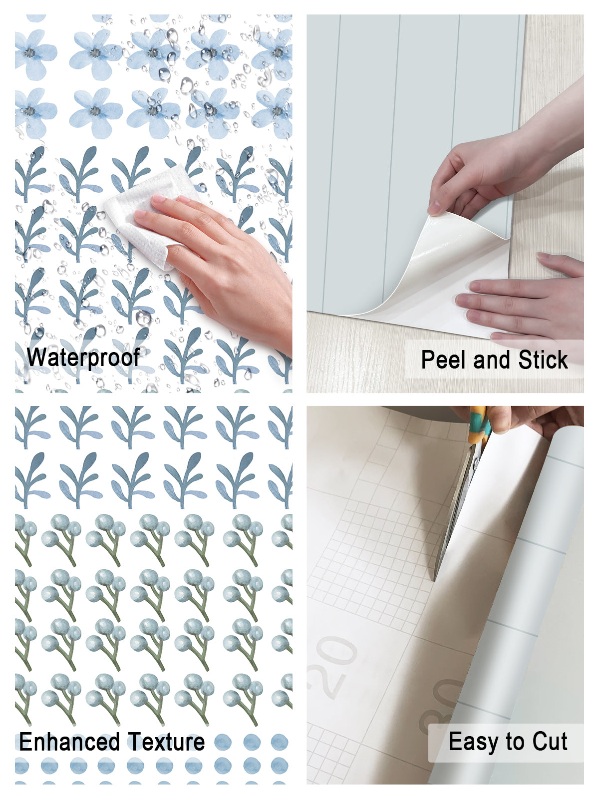 Blue Floral Bunny Nursery Wall Decals with Wainscoting Panels