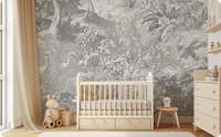 Vintage Funny Jungle Gray Wallpaper Mural