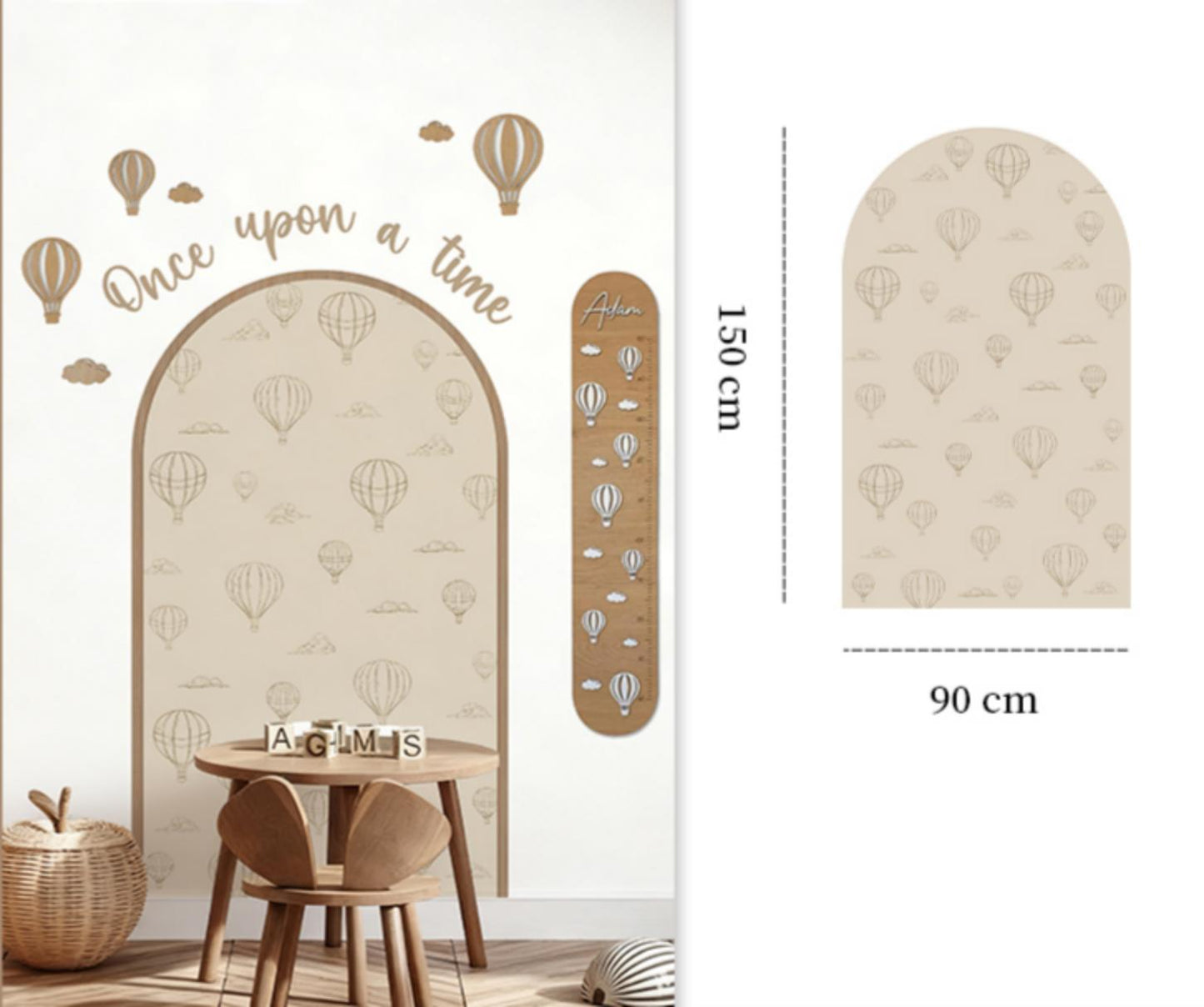 Peel & Stick Balloon Arch Wall Decal Set with Wooden Arch & Full Wooden Accessories