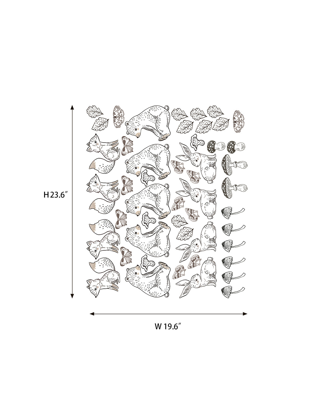 Children's Room Woodland Wall Decal Set Bear Bunny Fox Stickers Wainscoting-Style Panel Decals