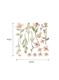 Children's Room Blush Pink Peel & Stick Wainscoting Sticker Kit Watercolor Wildflower Butterfly Wall Decals