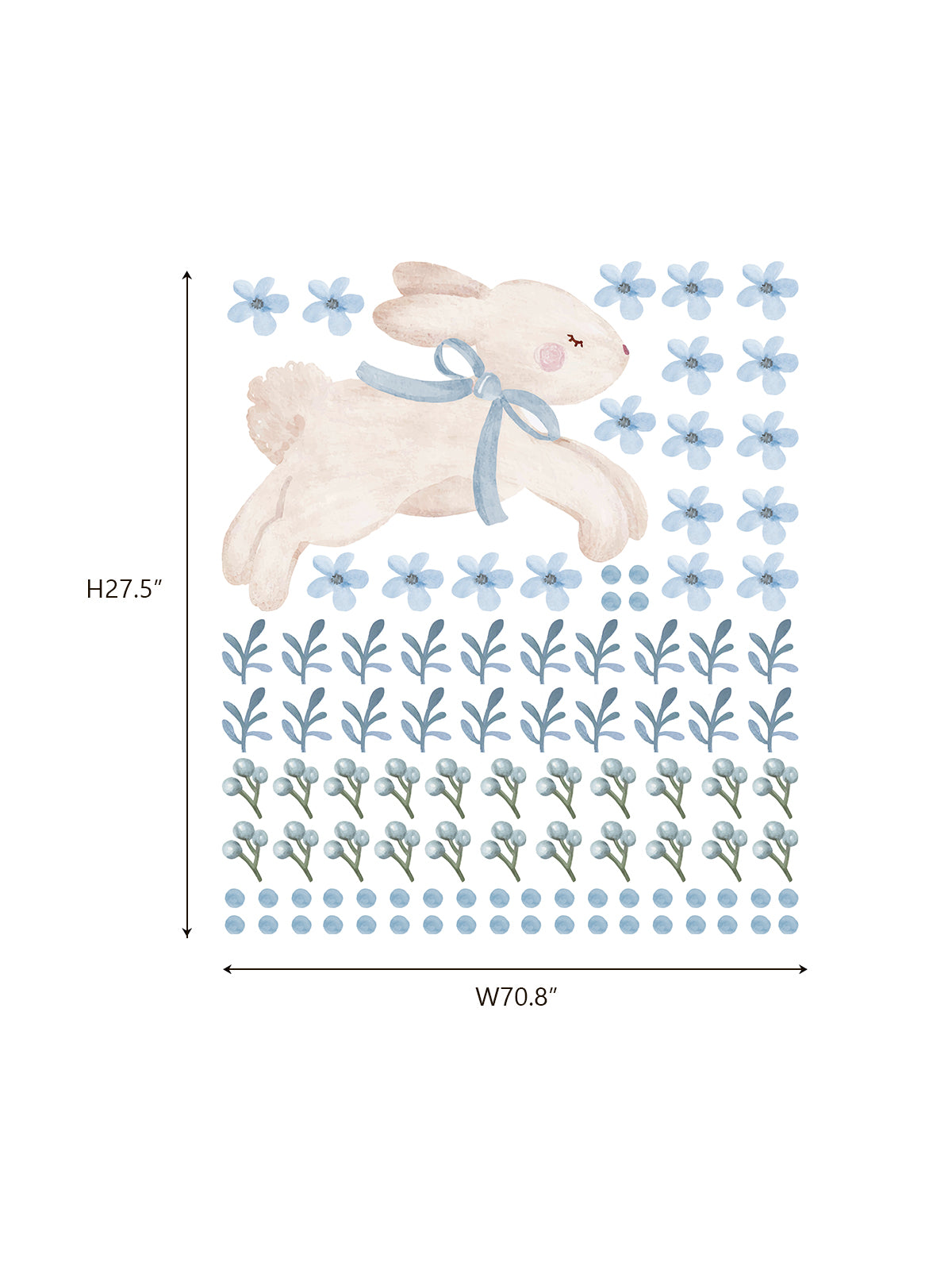 Blue Bunny Peel and Stick Wall Panel Decal Set with Floral Wall Stickers Wooden Frames and Wavy Trim for Nursery Baby Room