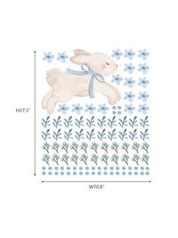 Blue Bunny Peel and Stick Wall Panel Decal Set with Floral Wall Stickers Wooden Frames and Wavy Trim for Nursery Baby Room