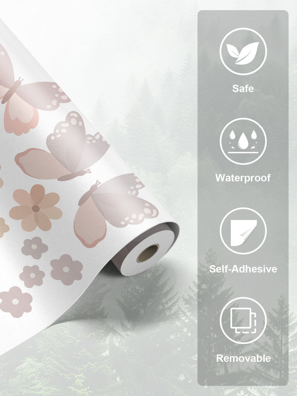 Children's Room Blush Scallop Fence Peel and Stick Wall Decals Set Butterfly & Floral Wall Stickers