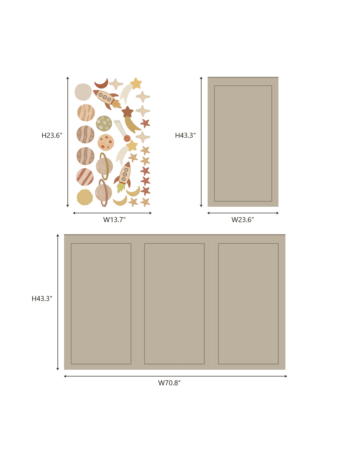 Children's Room Space Story Wall Decal Set Peel & Stick Space Wall Sticker Set for Kids Room