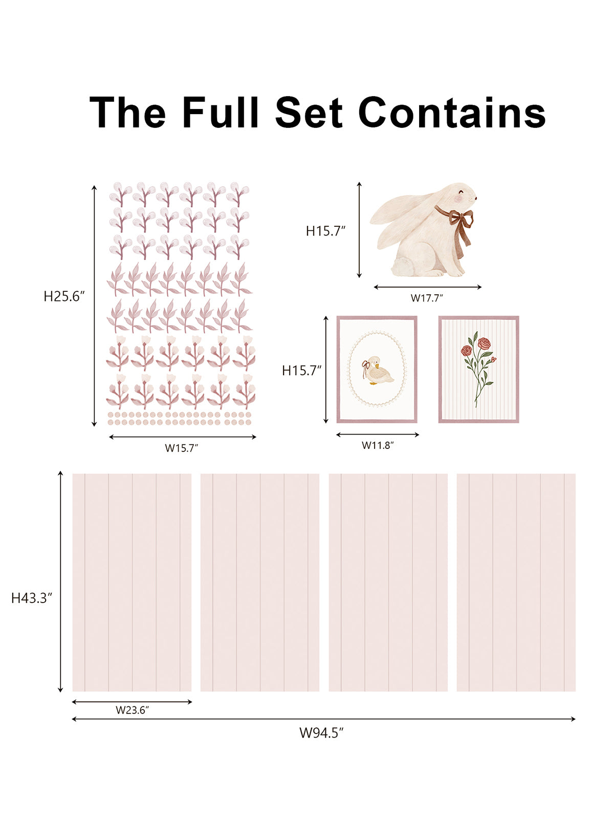 Bloom Light Pink Floral Nursery Wall Decals with Wainscoting Panels