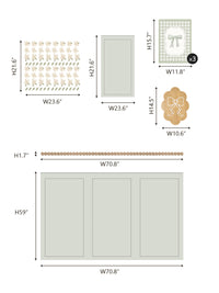 Sage Green Wall Panel and Floral Decal Set with Wooden Frames and Wavy Trim