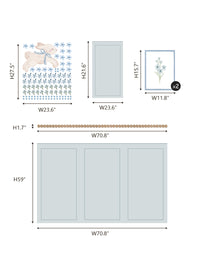 Blue Bunny Peel and Stick Wall Panel Decal Set with Floral Wall Stickers Wooden Frames and Wavy Trim for Nursery Baby Room