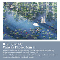 Canvas material information for the blue swan and water lily pond wallpaper mural