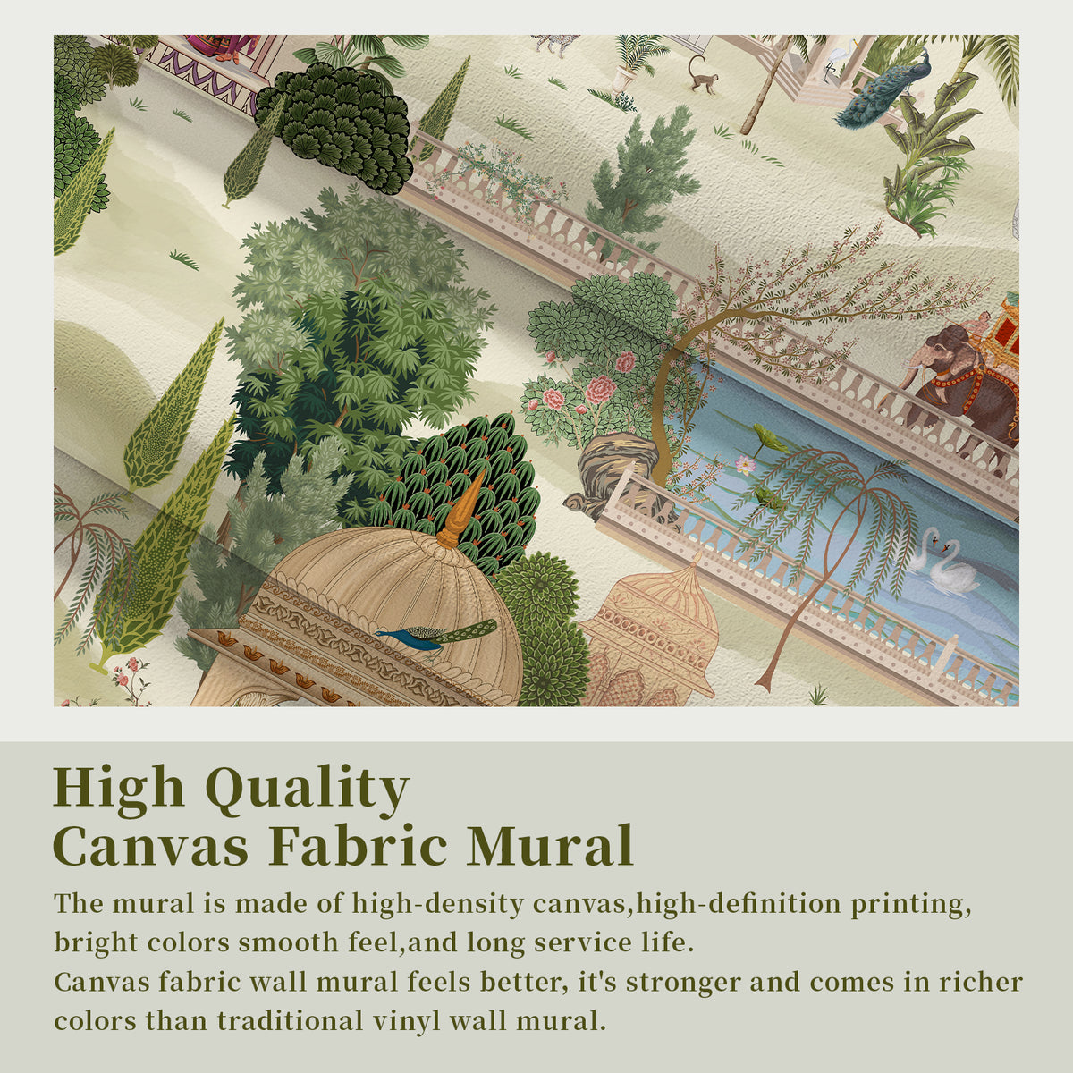 Close-up of high-density canvas fabric used for scenic wall mural printing