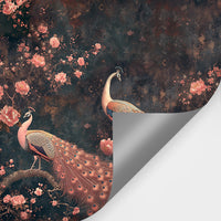 Peacock floral peel and stick wall mural showing canvas surface and self-adhesive backing