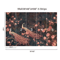 148 x 98 inch peacock floral wall mural size guide with five installation panels