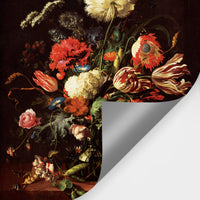 Dark floral peel and stick wall mural showing self-adhesive backing