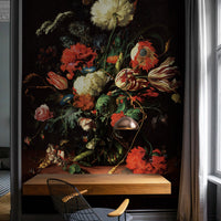 Dutch Masters floral wall mural in a dark elegant dining area