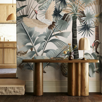 tropical jungle wall mural, crane wallpaper, botanical mural, entryway, vintage tropical mural, large wall art, nature scene wallpaper