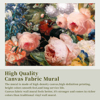 High density canvas fabric floral wall mural with detailed botanical printing texture