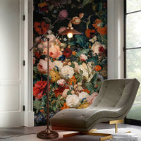 Large scale floral wall mural featuring botanical blooms and lush foliage for luxury interiors