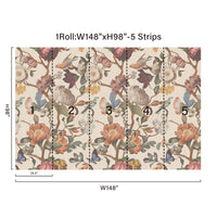 Fixed size：Vintage Yellow Floral Bird Wall Murals Peel and Stick Large Canvas