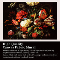 Vintage dark floral canvas wall mural showing rich color and detailed printing