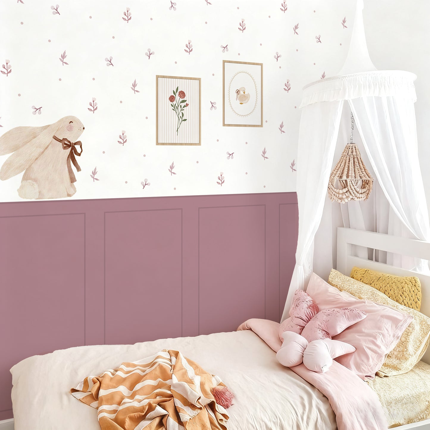 Pastel Canvas Bunny Nursery Peel and Stick Wall Decal Set | ZeekoHome
