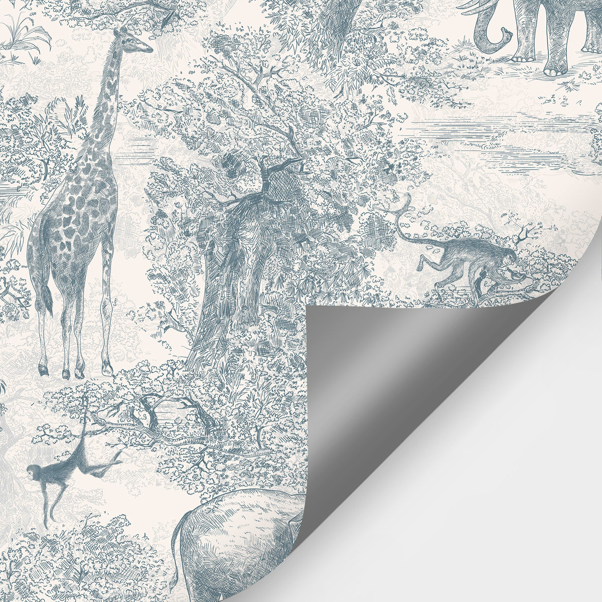 Fixed size：Animal Deep In The Jungle Blue Wallpaper Mural