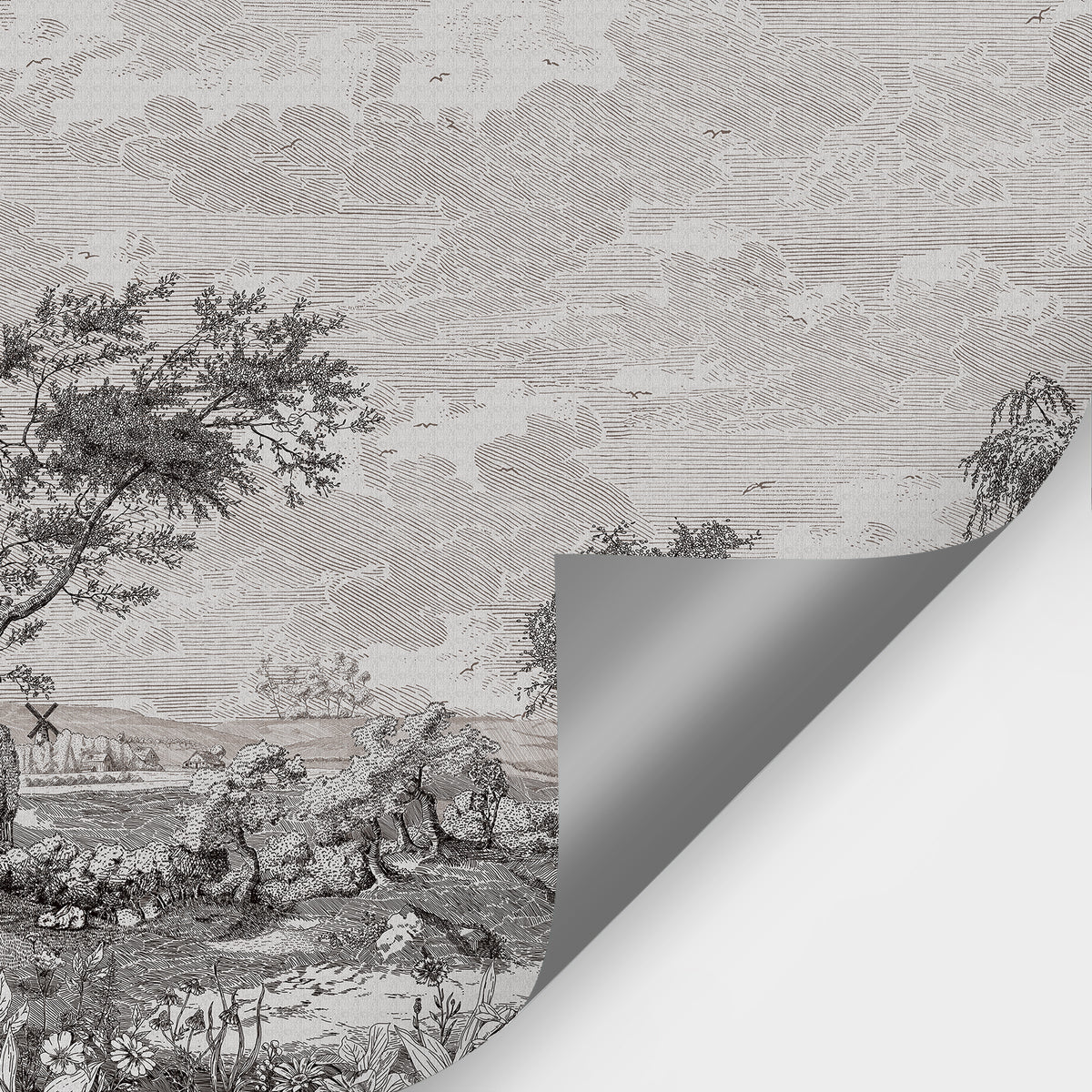 Fixed size：Vintage Susuno Jungle Gray Wallpaper Mural