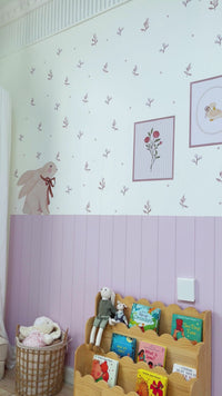 Bloom Light Pink Floral Nursery Wall Decals with Wainscoting Panels