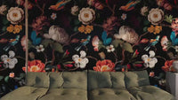 Black Floral Wallpaper Mural Peel and Stick Botanical Wall Decor for Bedroom
