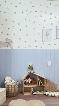 Blue Floral Bunny Nursery Wall Decals with Wainscoting Panels